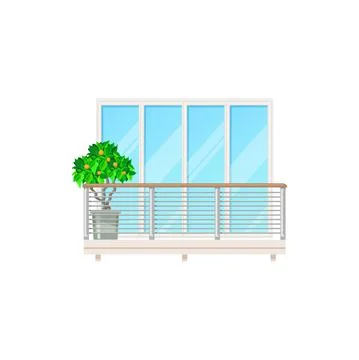 Balcony window house building facade fence railing Ilustración de archivo