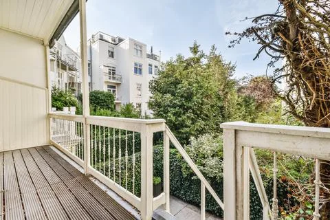 Balcony with wooden handrails Stock Photos