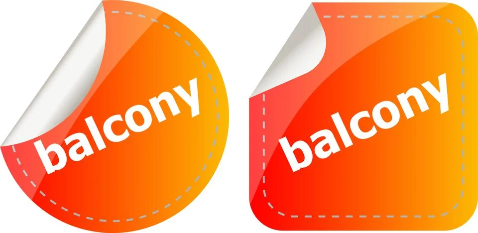 Balcony word on stickers button set, label, business concept Stock Illustration