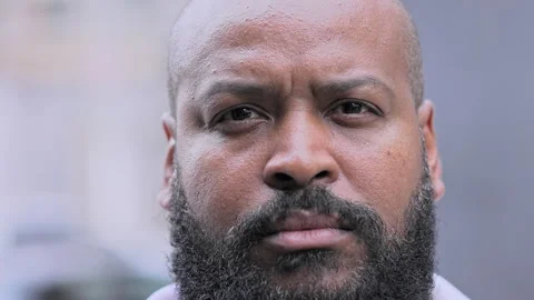 Bald Bearded Man Staring At Camera With Stern Face And Intense Look Stock Footage 320477638