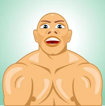 Bald bodybuilder straining muscles Illustrazione stock