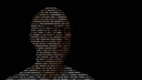 Bald digital man in glasses with binary code Video stock 143836642