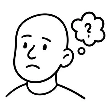 Bald doodle man with question mark showing confusion Stock Illustration