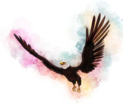 Bald eagle 3d illustration in the style of watercolor painting isolated on white Stock Illustration
