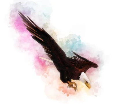 Bald eagle 3d illustration in the style of watercolor painting isolated on white Stock Illustration