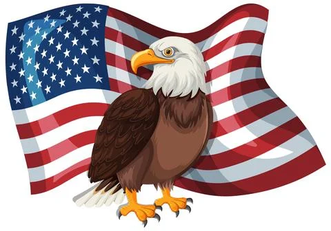 Bald Eagle with American Flag Illustration Stock Illustration