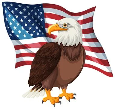 Bald Eagle with American Flag Illustration Stock Illustration