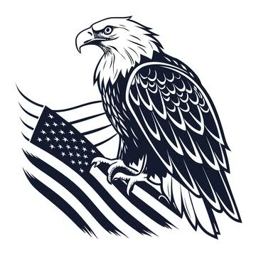 Bald Eagle with American Flag Vector Illustration Stock Illustration