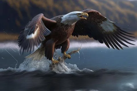 Bald Eagle Catching A Big Fish Stock Illustration