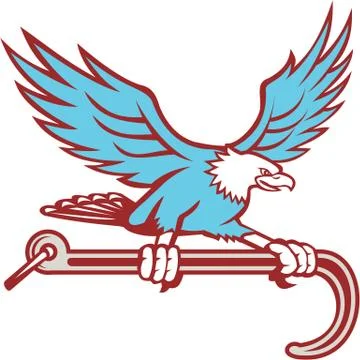 Bald Eagle Clutching Towing J Hook Retro. Stock Illustration