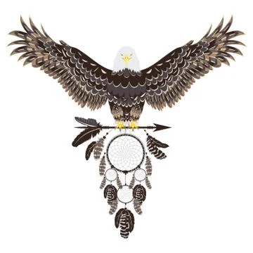 Bald eagle with dreamcatcher Stock Illustration