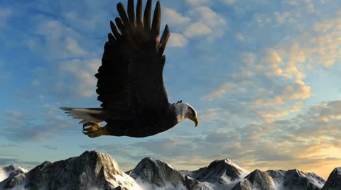 Bald Eagle Flies over Mountains in the sunset Vídeo Stock 35252931