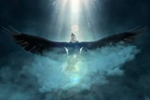 Bald eagle flying over the clouds 3d illustration Illustrazione stock