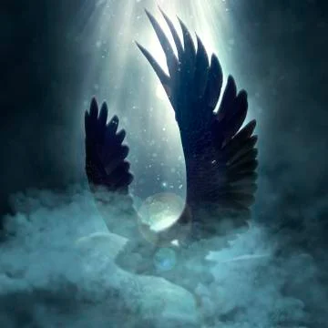 Bald eagle flying over the clouds 3d illustration Stock Illustration