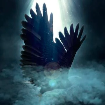 Bald eagle flying over the clouds 3d illustration Stock-Illustration