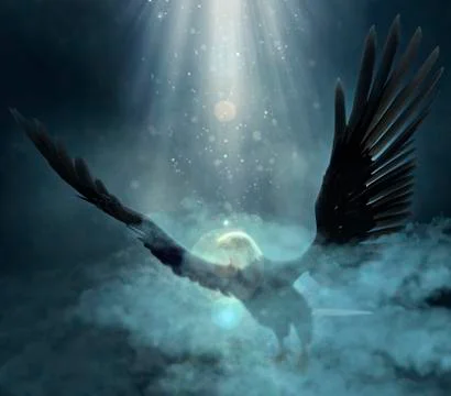 Bald eagle flying over the clouds 3d illustration Stock Illustration