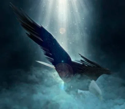 Bald eagle flying over the clouds 3d illustration Stock Illustration