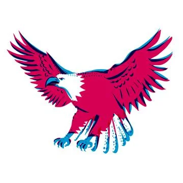 Bald Eagle Flying Swooping Down Retro Risograph Style. Stock Illustration