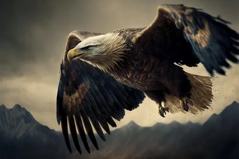 Bald eagle gliding against sky Stock Illustration