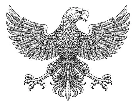 Bald Eagle Hawk Falcon Heraldic Coat Of Arms Art Stock Illustration
