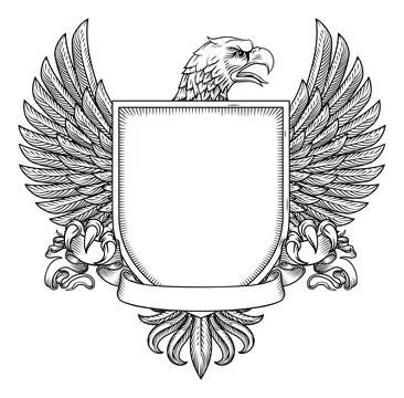 Bald Eagle Hawk Falcon Shield Coat of Arms Stock Illustration