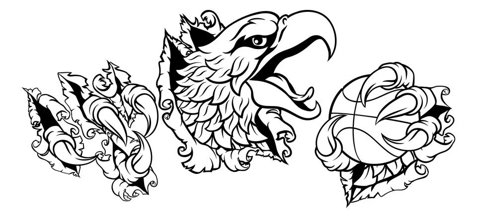 Bald Eagle Hawk Ripping Basketball Ball Mascot Stock Illustration