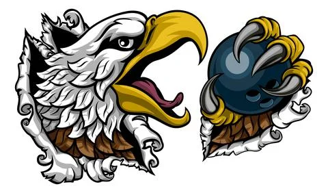 Bald Eagle Hawk Ripping Bowling Ball Mascot Stock Illustration