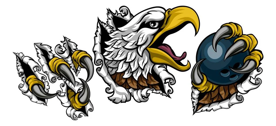 Bald Eagle Hawk Ripping Bowling Ball Mascot イラスト素材