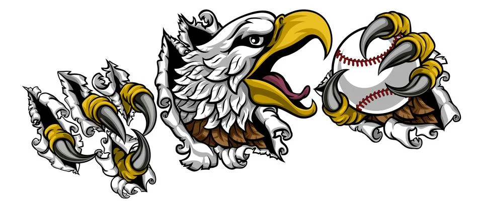 Bald Eagle Hawk Ripping Claw Baseball Ball Mascot Stock Illustration
