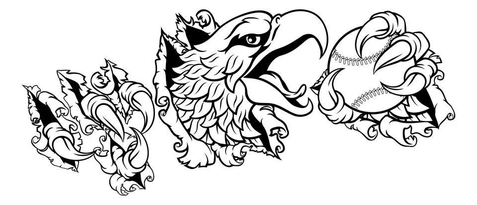 Bald Eagle Hawk Ripping Claw Baseball Ball Mascot Stock Illustration