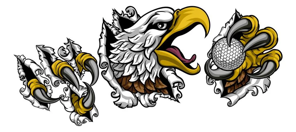 Bald Eagle Hawk Ripping Golf Ball Mascot Stock Illustration