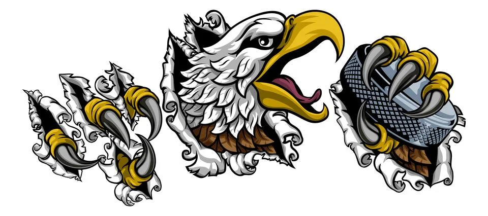 Bald Eagle Hawk Ripping Ice Hockey Mascot Puck Stock Illustration