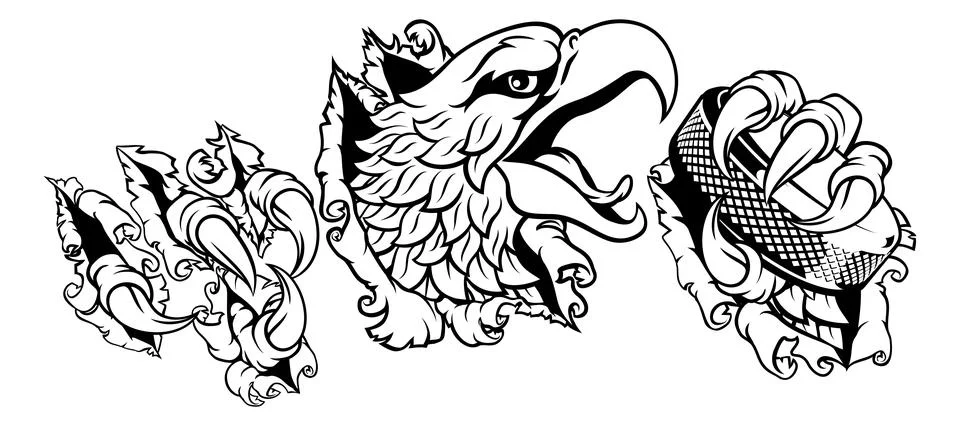 Bald Eagle Hawk Ripping Ice Hockey Mascot Puck Stock Illustration