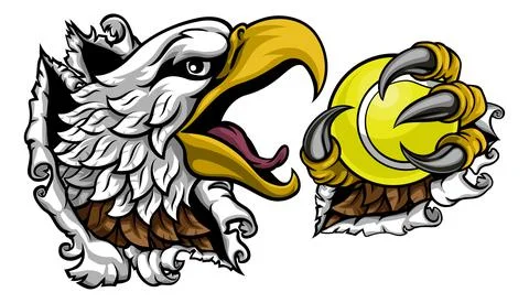 Bald Eagle Hawk Ripping Tennis Ball Mascot イラスト素材