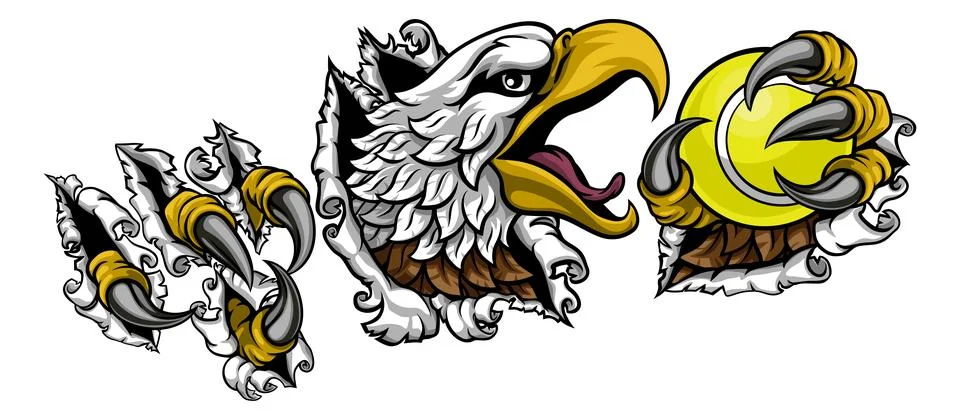 Bald Eagle Hawk Ripping Tennis Ball Mascot Stock Illustration