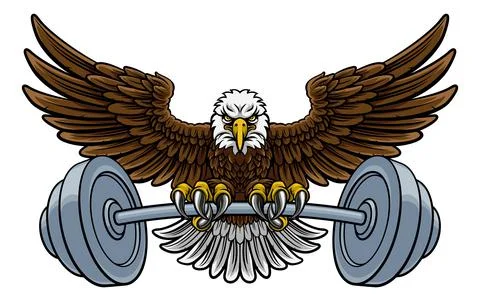 Bald Eagle Hawk Weight Lifting Mascot And Barbell Ilustración de archivo