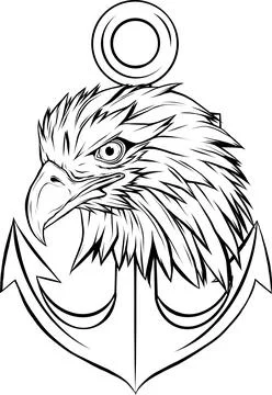 Bald eagle head, black and white isolated on white background Stock Illustration