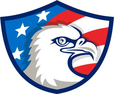 Bald Eagle Head USA Flag Shield Retro Stock Illustration