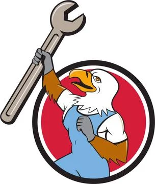 Bald Eagle Mechanic Spanner Circle Cartoon Illustration of a american bald... Stock Photos