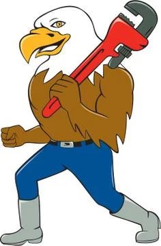 Bald Eagle Plumber Monkey Wrench Circle Cartoon Stock Illustration