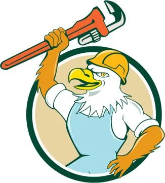 Bald Eagle Plumber Wrench Circle Cartoon Stock-Illustration