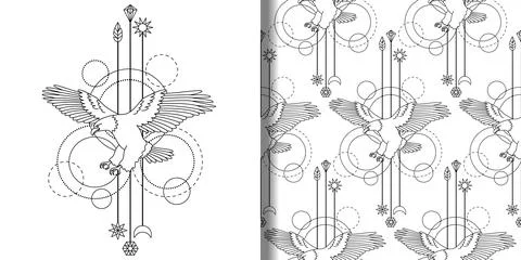 Bald Eagle print and seamless pattern set Stock Illustration