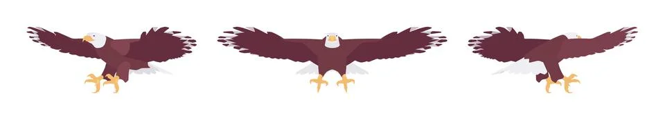 Bald eagle set, large powerful bird, massive wings in flight Stock Illustration