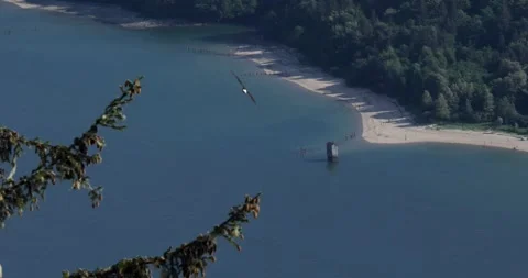 Bald eagle soaring above city of Juneau and Gastineau Channel, Alaska. Stock Footage 334615698