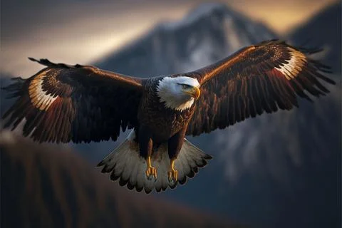 Bald Eagle Soaring Over Mountains Stock Illustration