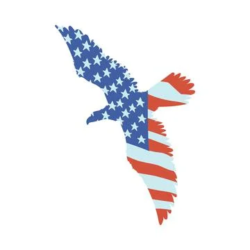 Bald Eagle soaring silhouette with American color flag, eagle painted USA flag 스톡 일러스트