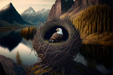 Bald eagle stands guard alone Stock Illustration