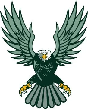 Bald Eagle Swooping Wing Spread Isolated Retro Stock Illustration