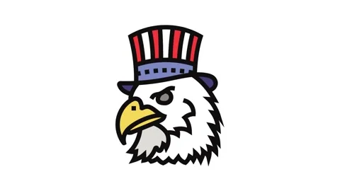 Bald eagle uncle sam hat color icon animation Stock Footage 326118163