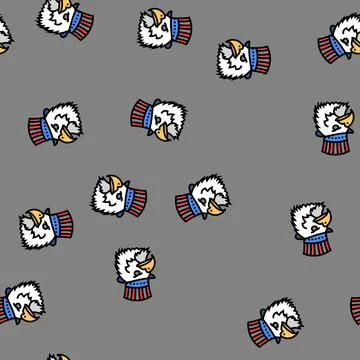 Bald eagle uncle sam hat vector seamless pattern Stock Illustration